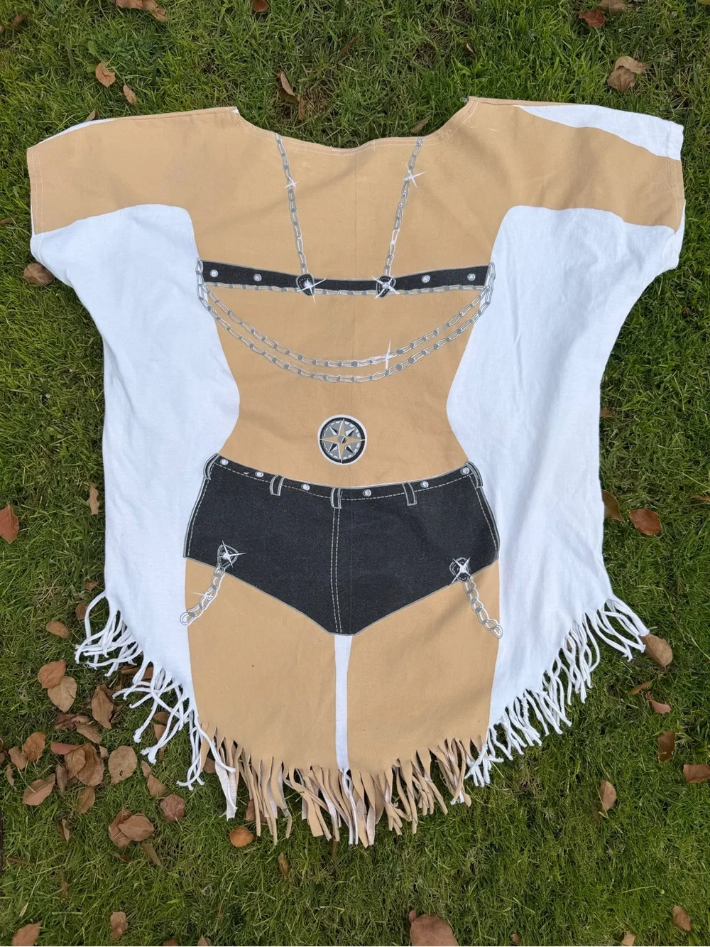 Vintage Biker Chic Bikini Illusion Beach Pool T-Shirt Coverup Fringe M/L GUC